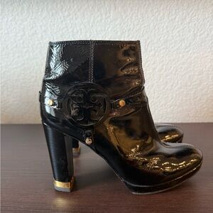 Tory Burch Glossy Black Heeled Boots